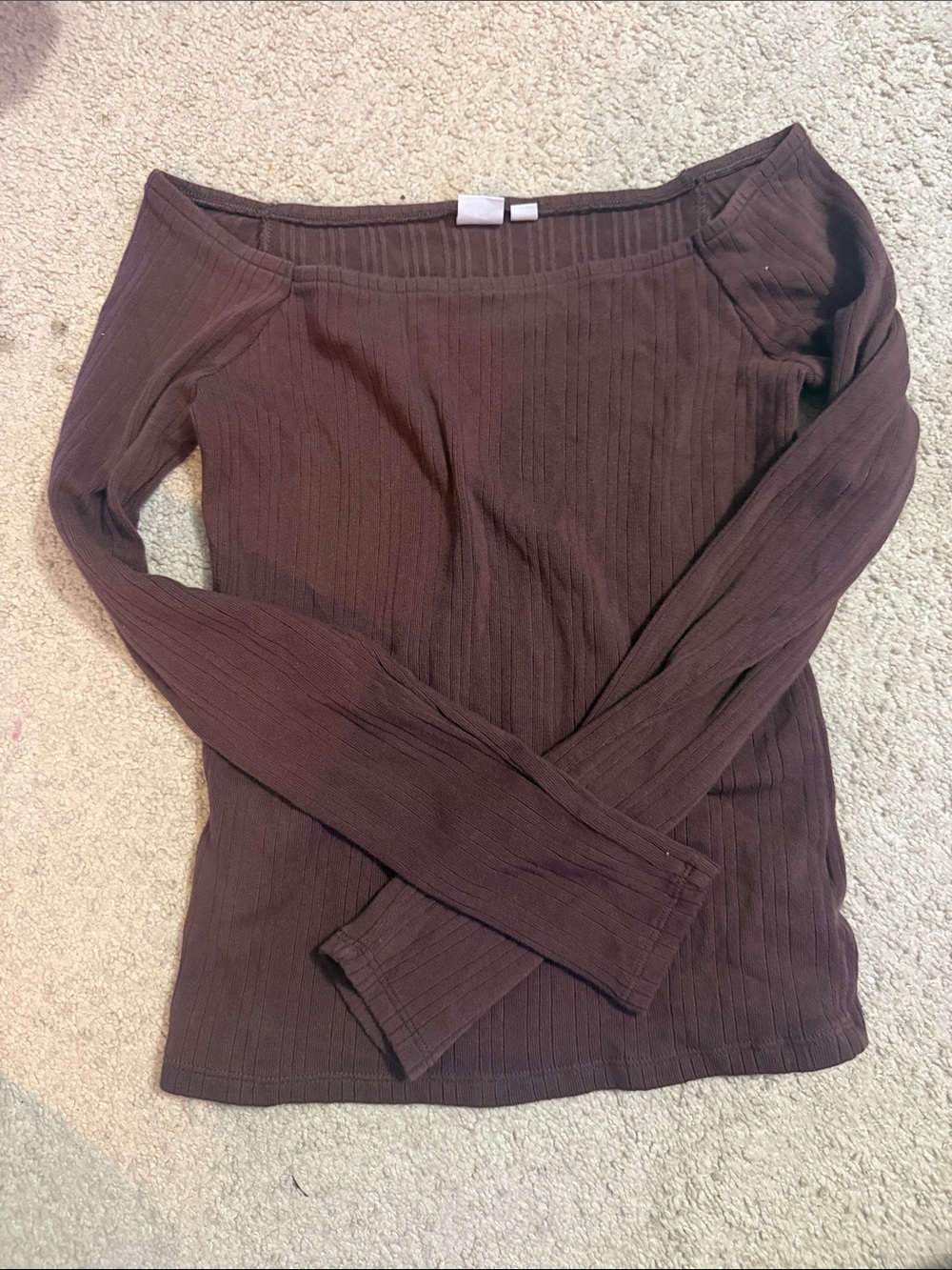GAP Brown Ribbed Off-Shoulder Long Sleeve Top